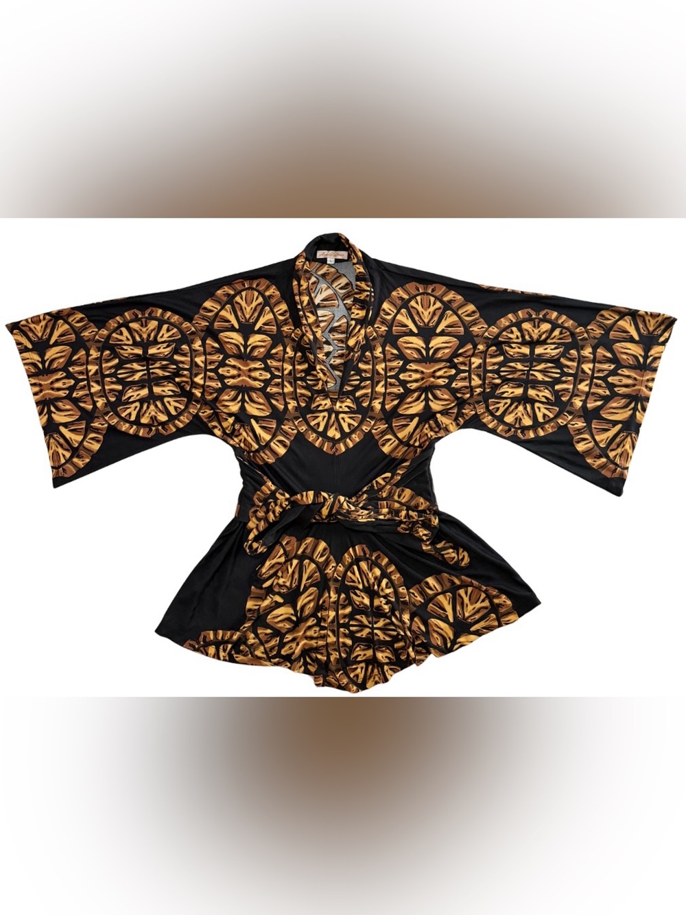 Mara Hoffman 100% Silk Kimono Mini Dress - Geometric Fan Print Size L